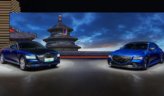Two Genesis G80s on display at Beijing Motor Show