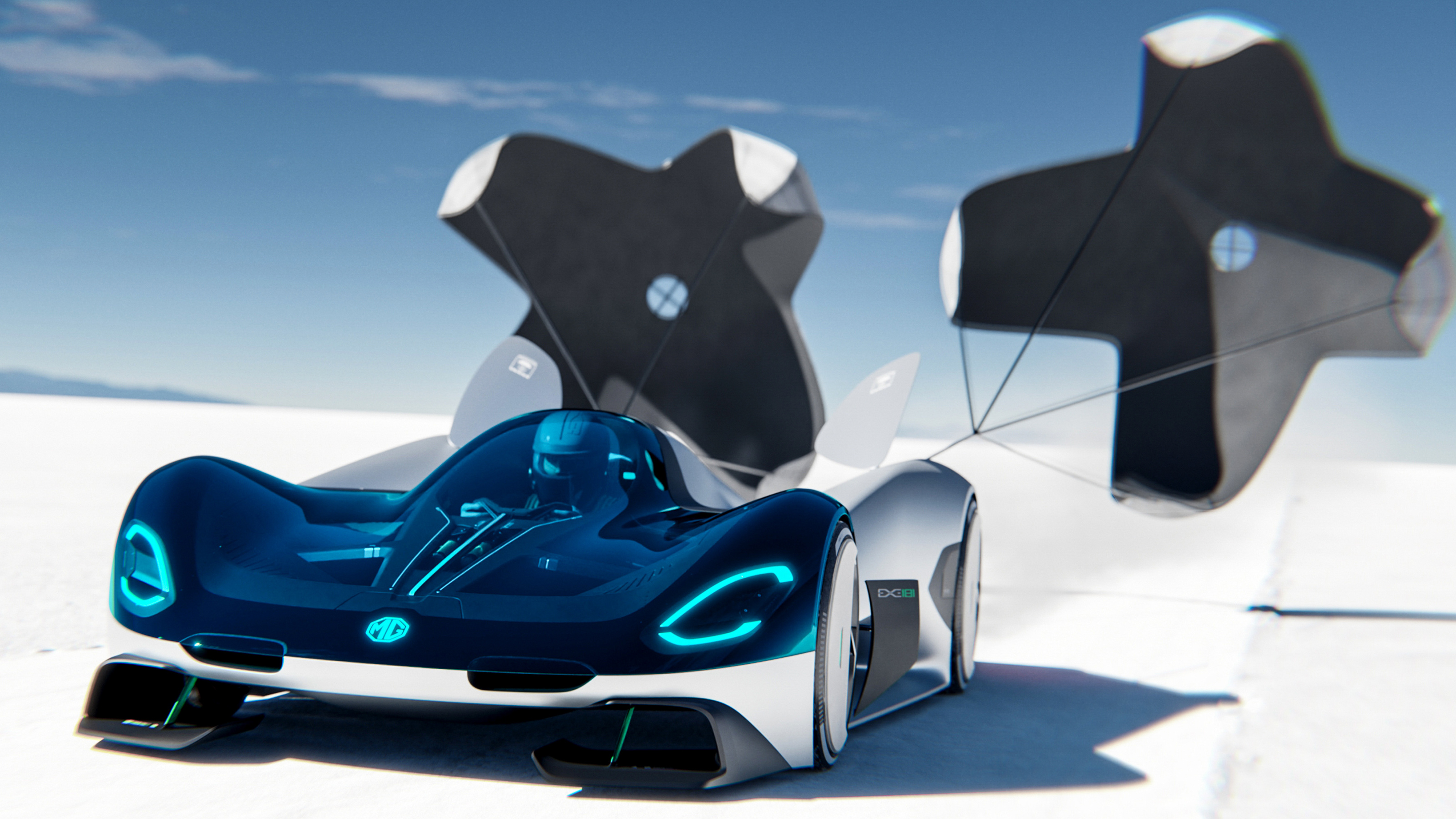 New MG EXE181 concept - Front on with the parachutes deployed
