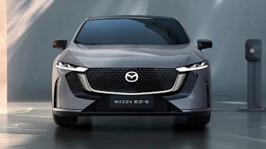 The new Mazda EZ-6 front head on grey