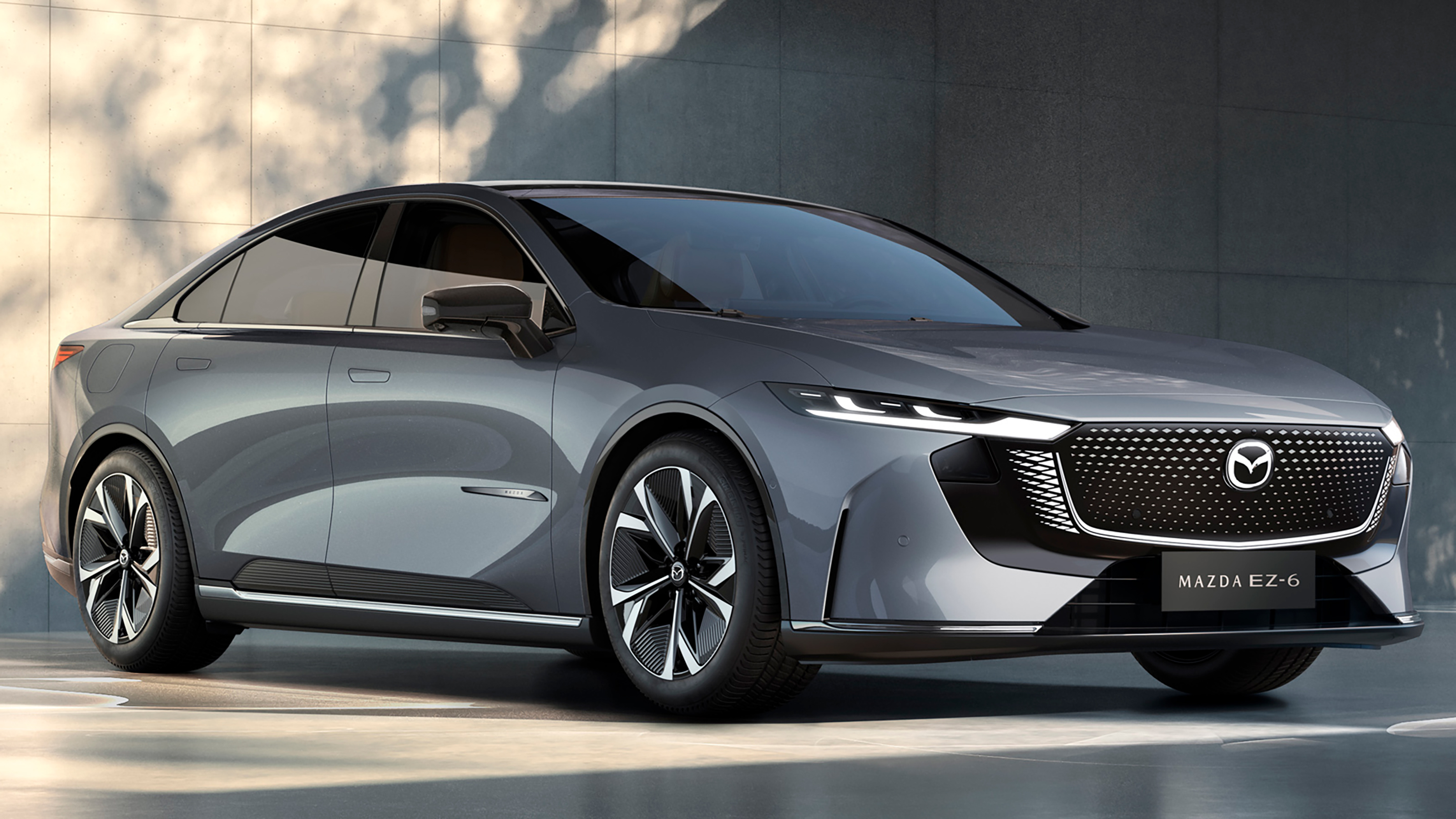 The new Mazda EZ-6 front 3/4 grey