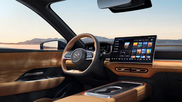The new Mazda EZ-6 front interior view of the drivers position