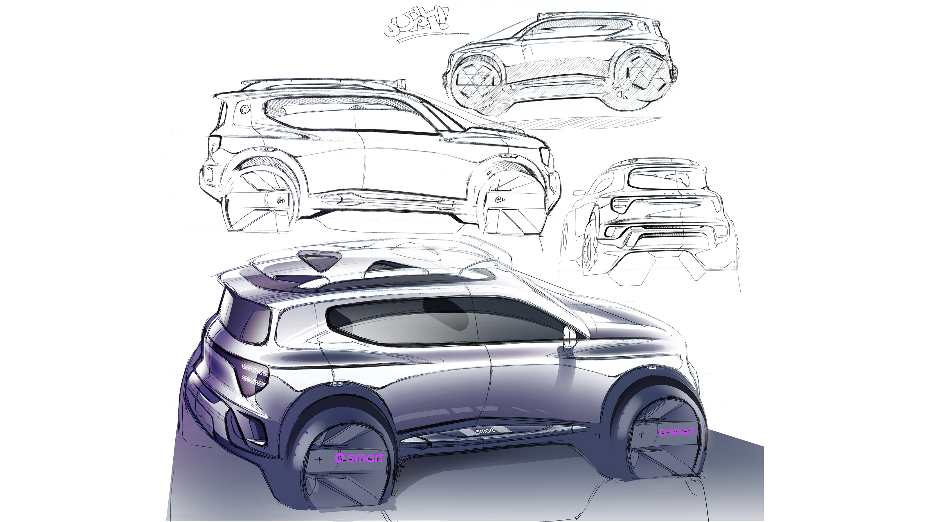 Exterior sketches of the new Smart #5 mid-size SUV