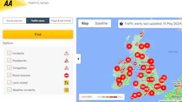 AA Route Planner - roadworks and traffic