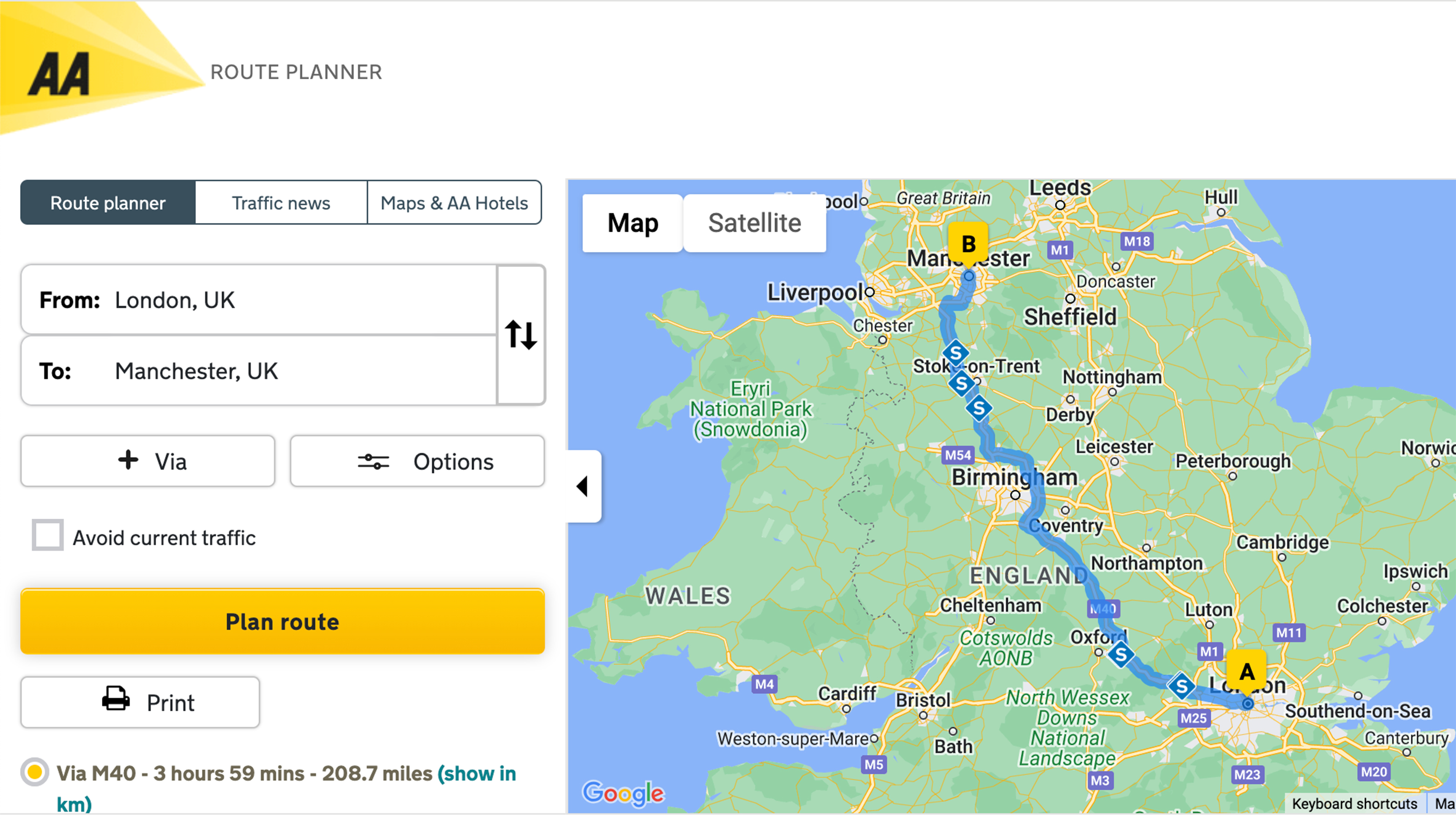 AA Route Planner