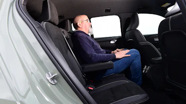 Auto Express senior road test editor Dean Gibson sitting in the Volvo XC40's back seat