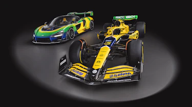 McLaren Aryton Senna with F1 car - front
