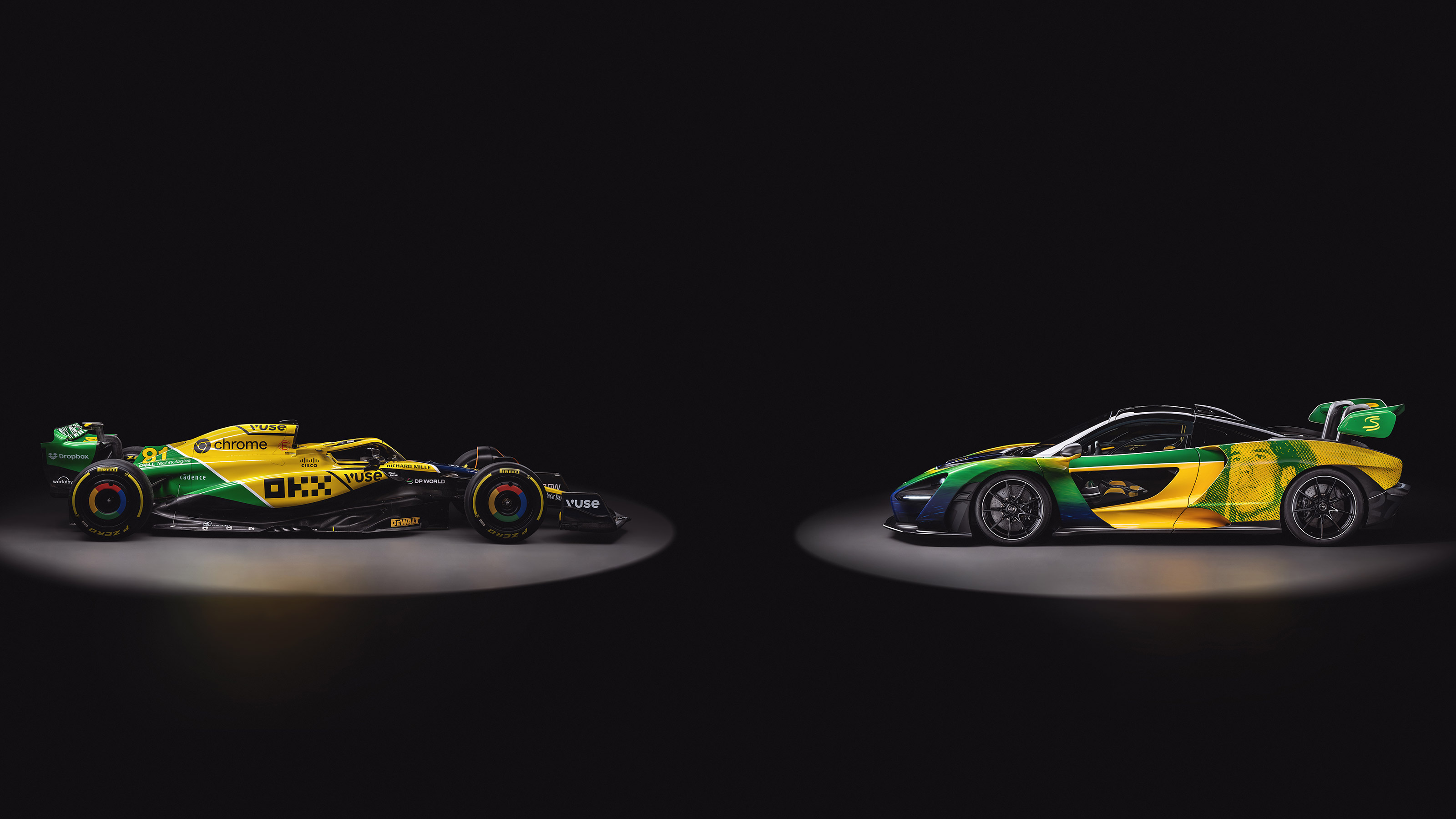 McLaren Aryton Senna with F1 car - side