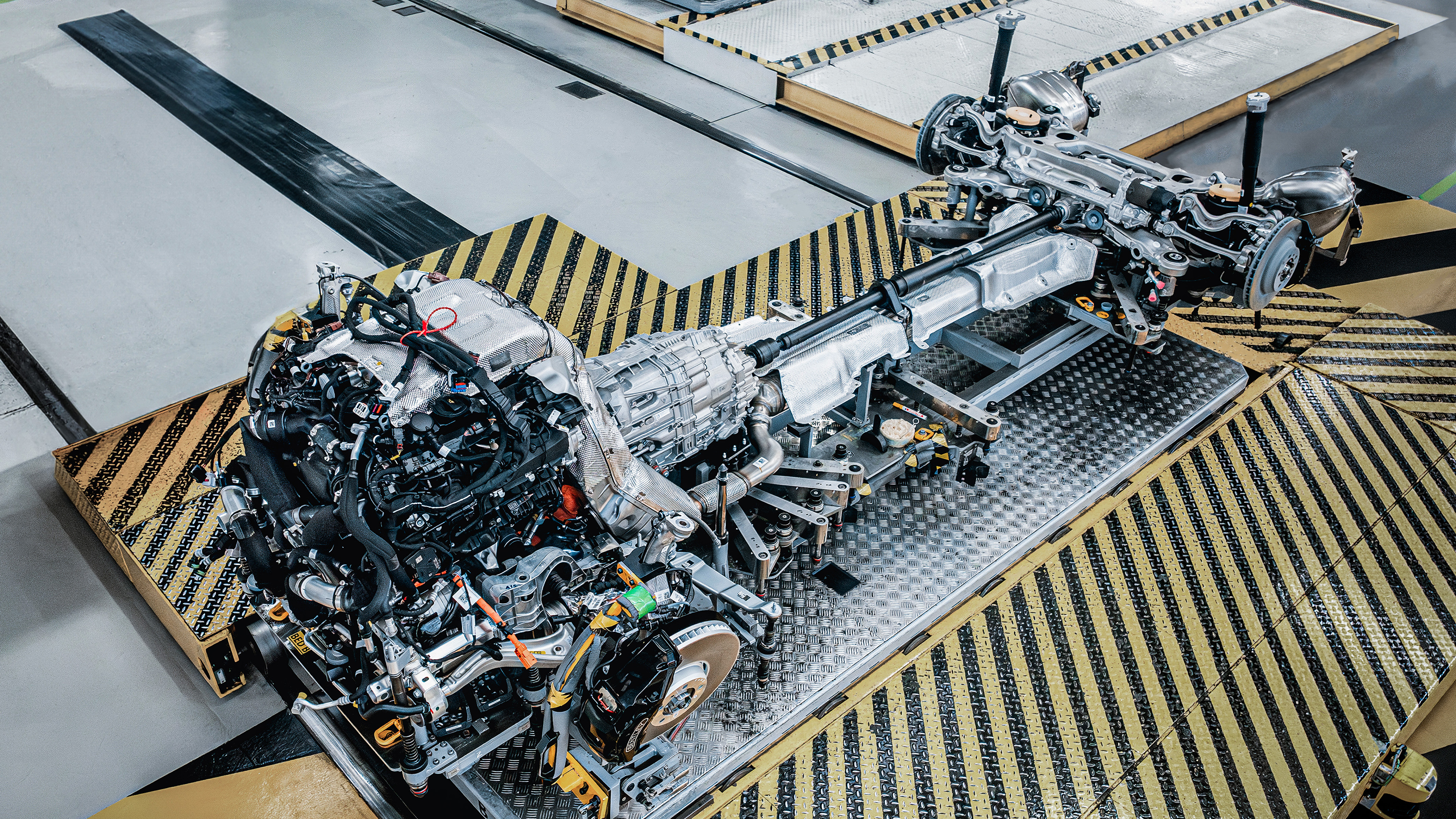 New Bentley 'Ultra Performance Hybrid' overhead of the driveline