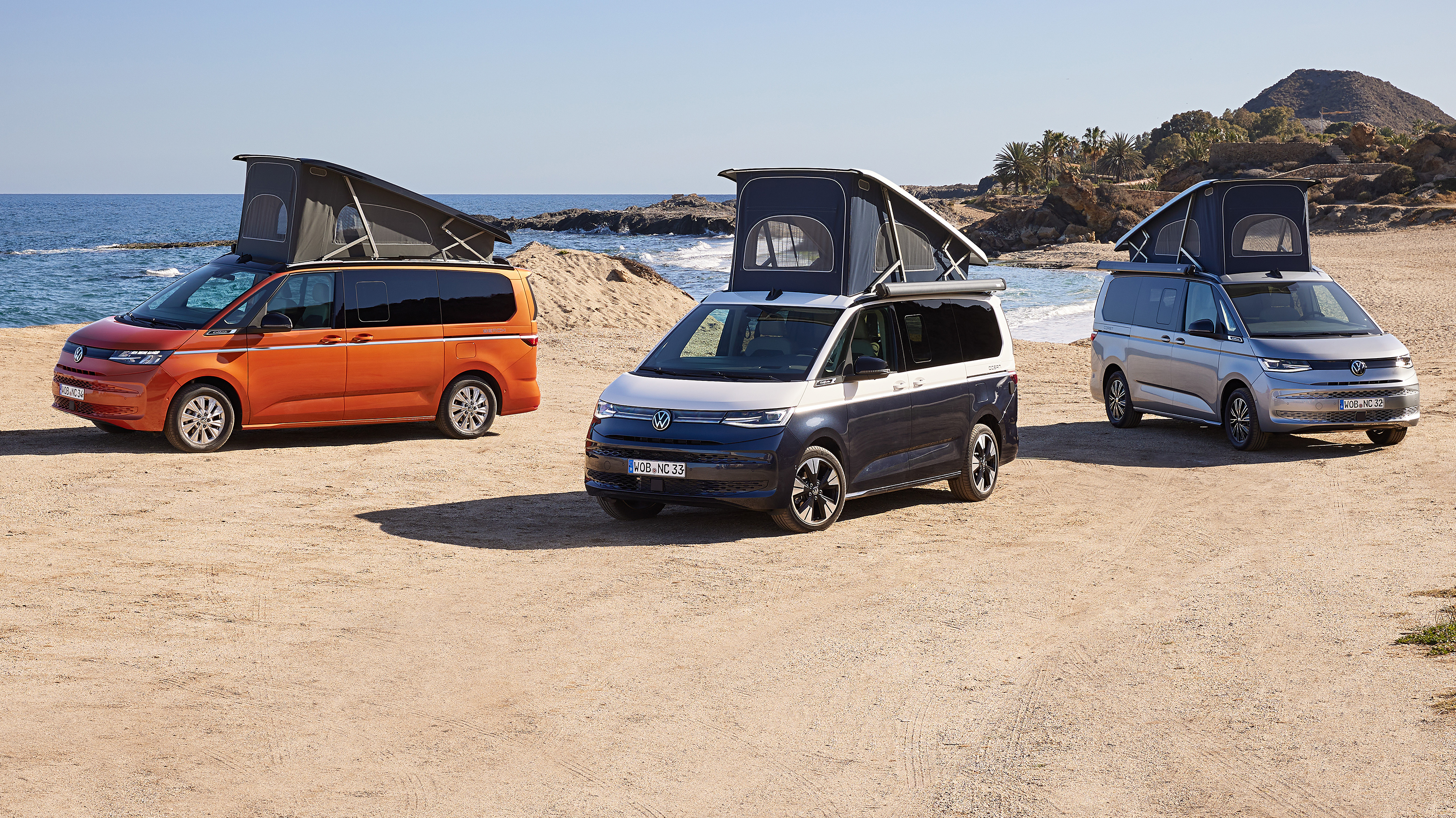 3 Volkswagen Californias on a beach
