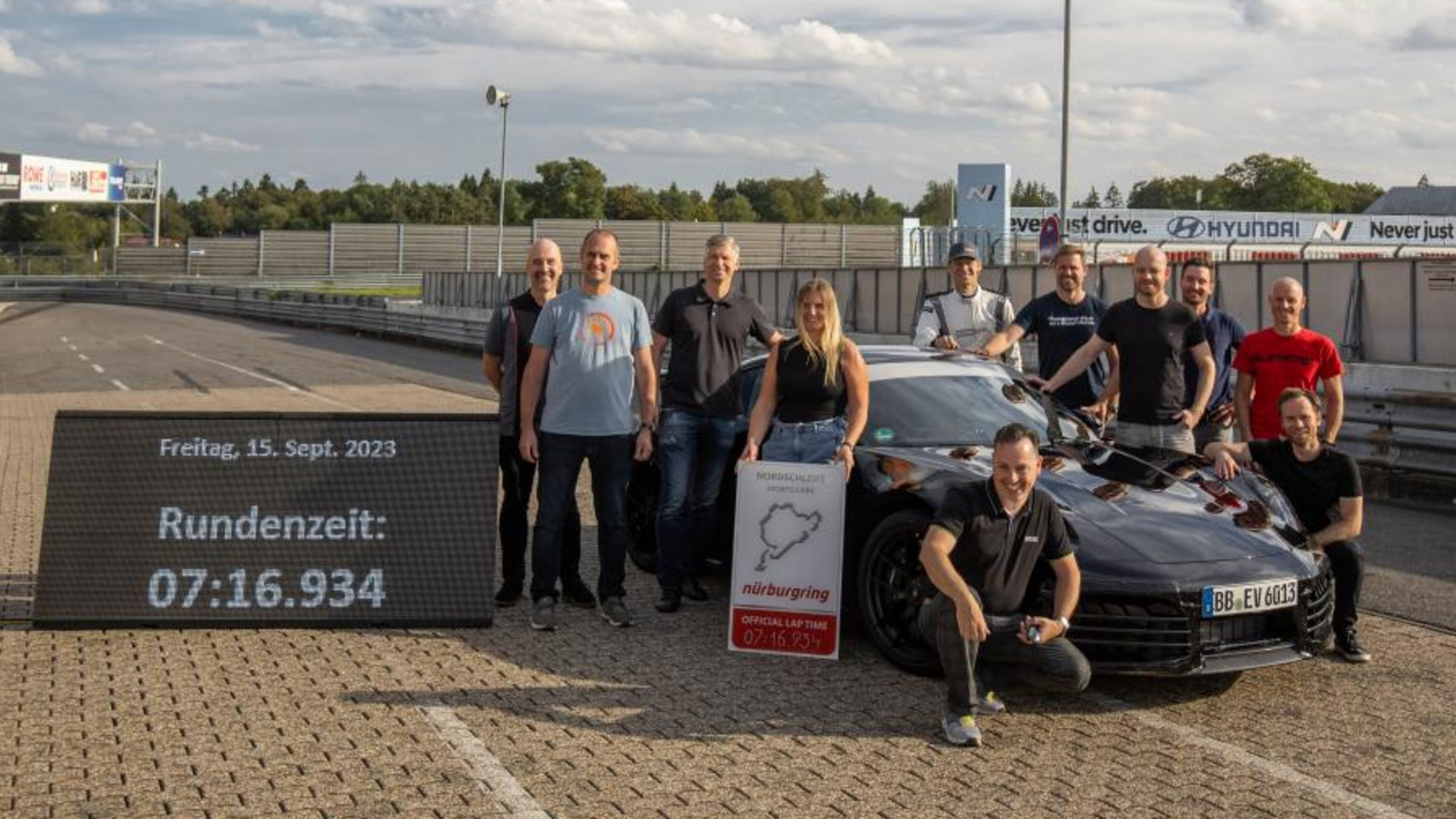 New Porsche 911 team after they set a lap round the Nürburgring of 7:16.93 minutes