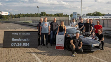 New Porsche 911 team after they set a lap round the Nürburgring of 7:16.93 minutes