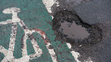 Pothole on cycle lane