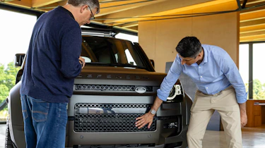 Paul Barker looking at the Land Rover Defender Octa