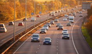 Motorway traffic at dusk