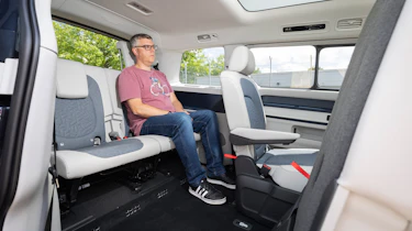 Paul Barker sat in the rear seats of the Volkswagen ID. Buzz LWB