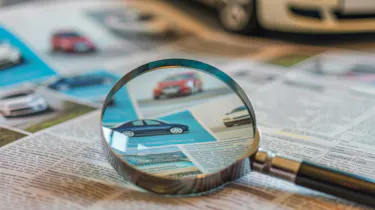 Magnifying glass on classified car advert