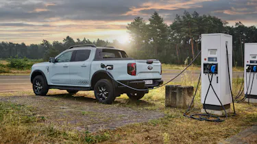 Ford Ranger PHEV plugged in to charger