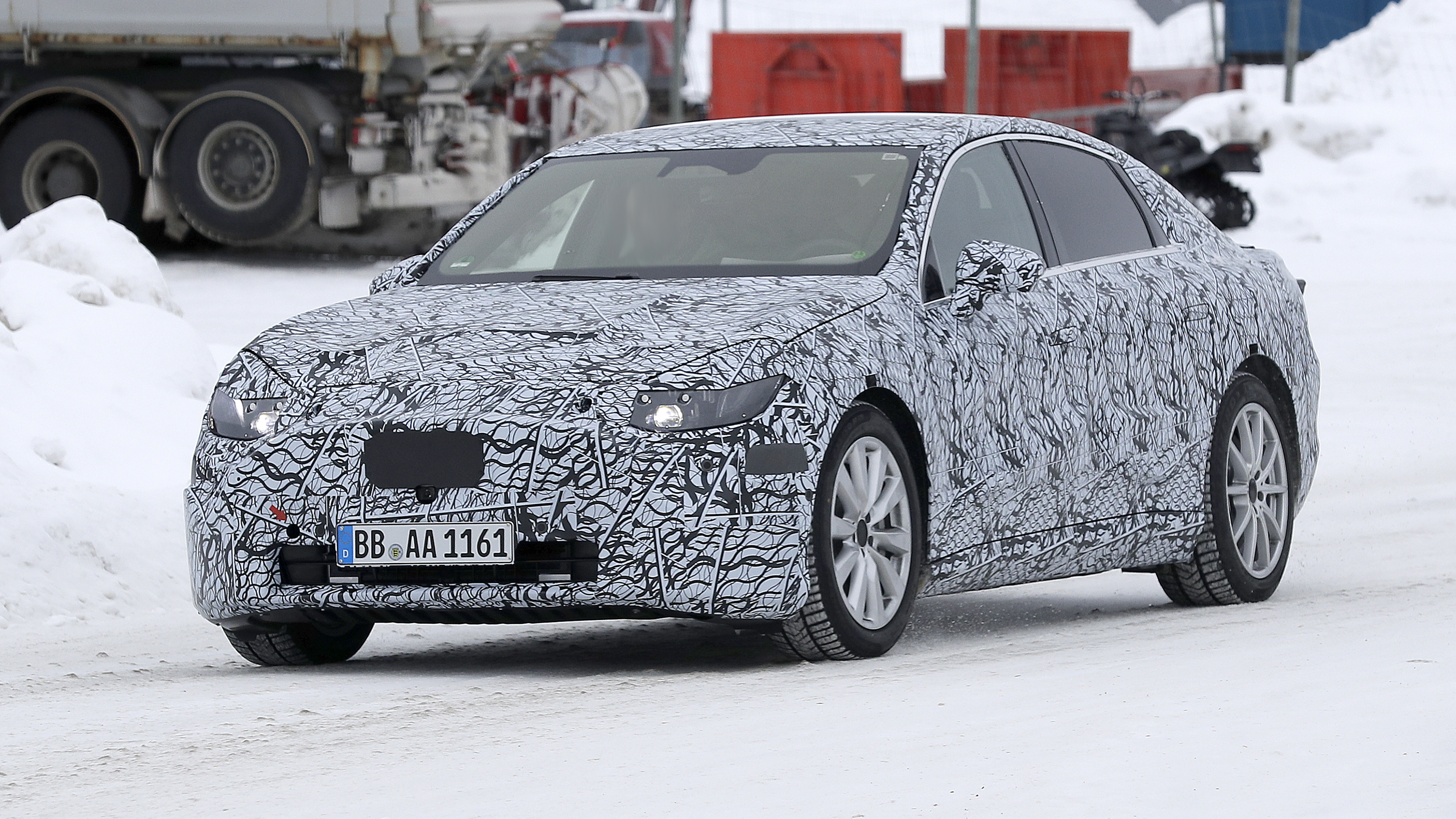 Electric Mercedes C-Class (camouflaged test car) - front