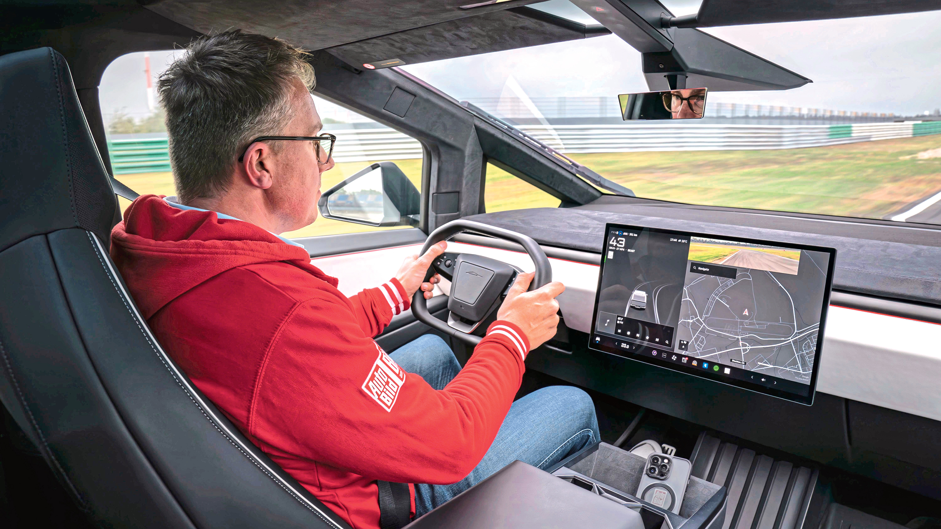 Auto Express contributor Robin Hornig driving the Tesla Cybertruck Cyberbeast