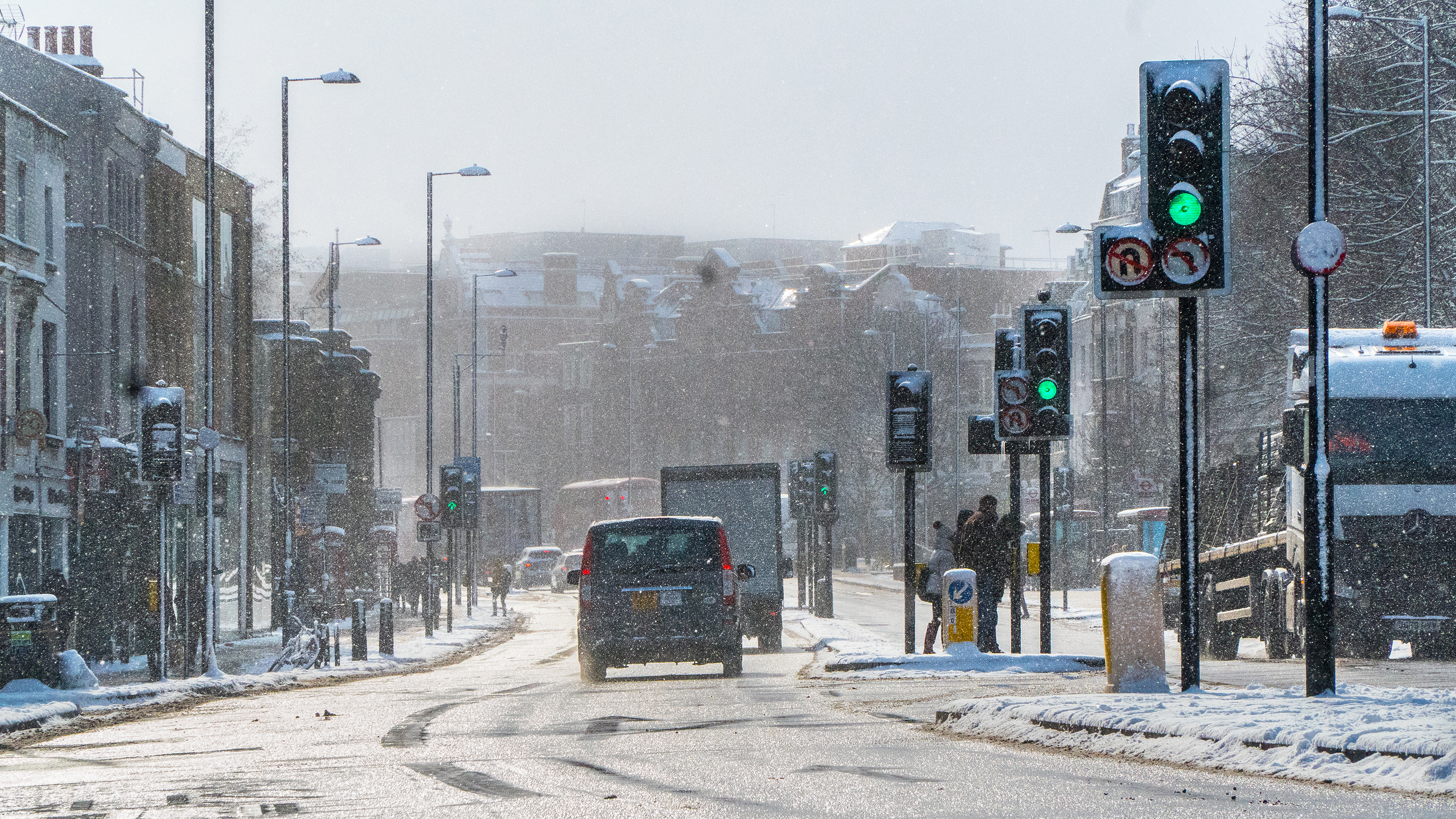 Snowy conditions on city street