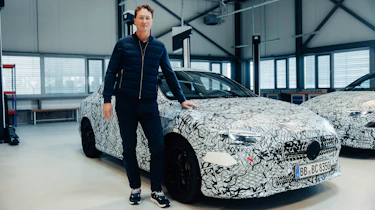 New Mercedes CLA - front with Mercedes CEO stood next to the car