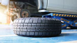 Tyre on workshop floor