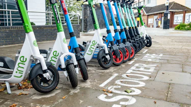Rental e-scooters parked