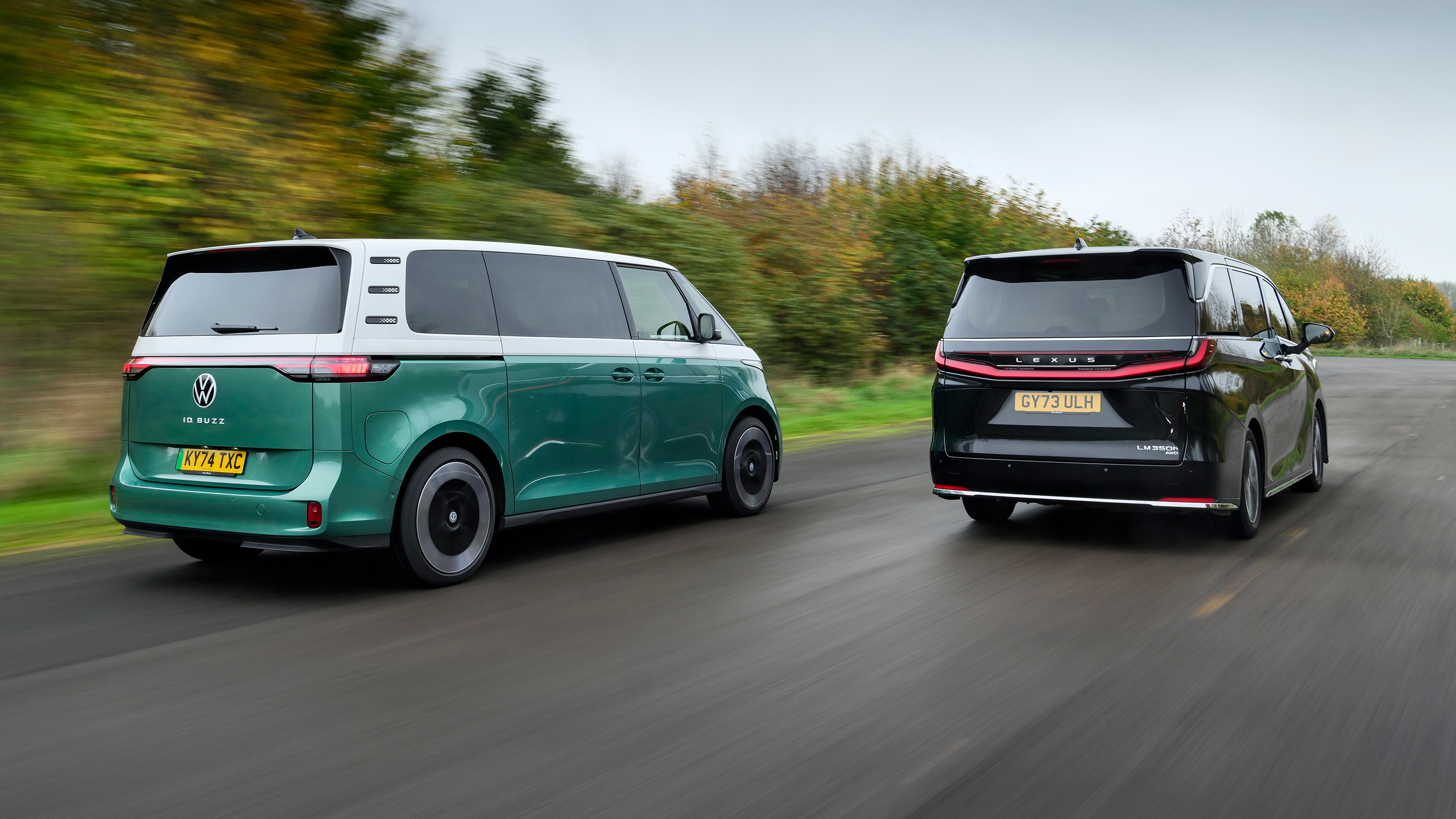 Volkswagen ID. Buzz LWB and Lexus LM - rear tracking