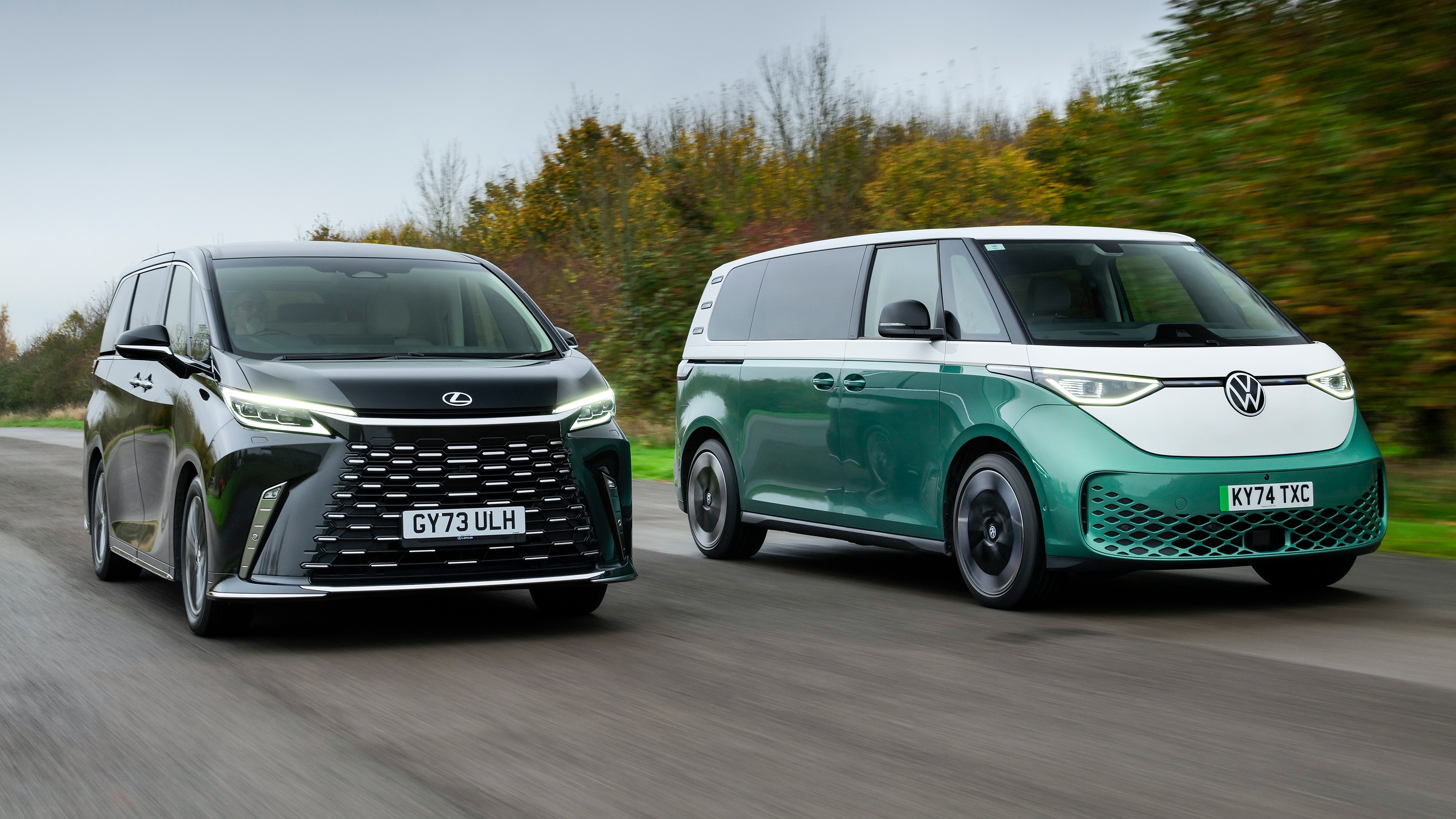 Volkswagen ID. Buzz LWB and Lexus LM - front tracking
