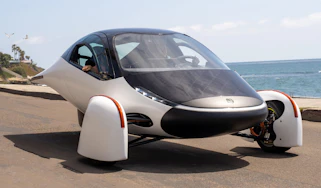 Aptera Solar Car - front 3/4 coast road