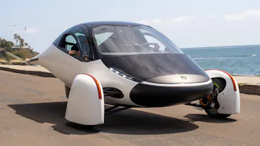 Aptera Solar Car - front 3/4 coast road