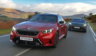 BMW M5 and Porsche Panamera Turbo E-Hybrid - front tracking