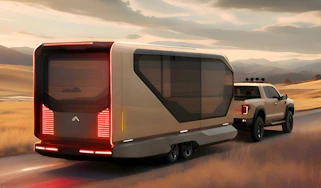 Ford pick-up towing Pininfarina AI Transformer Home Trailer