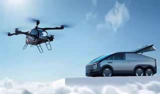 XPeng Aero HT - front angled of car and flying module