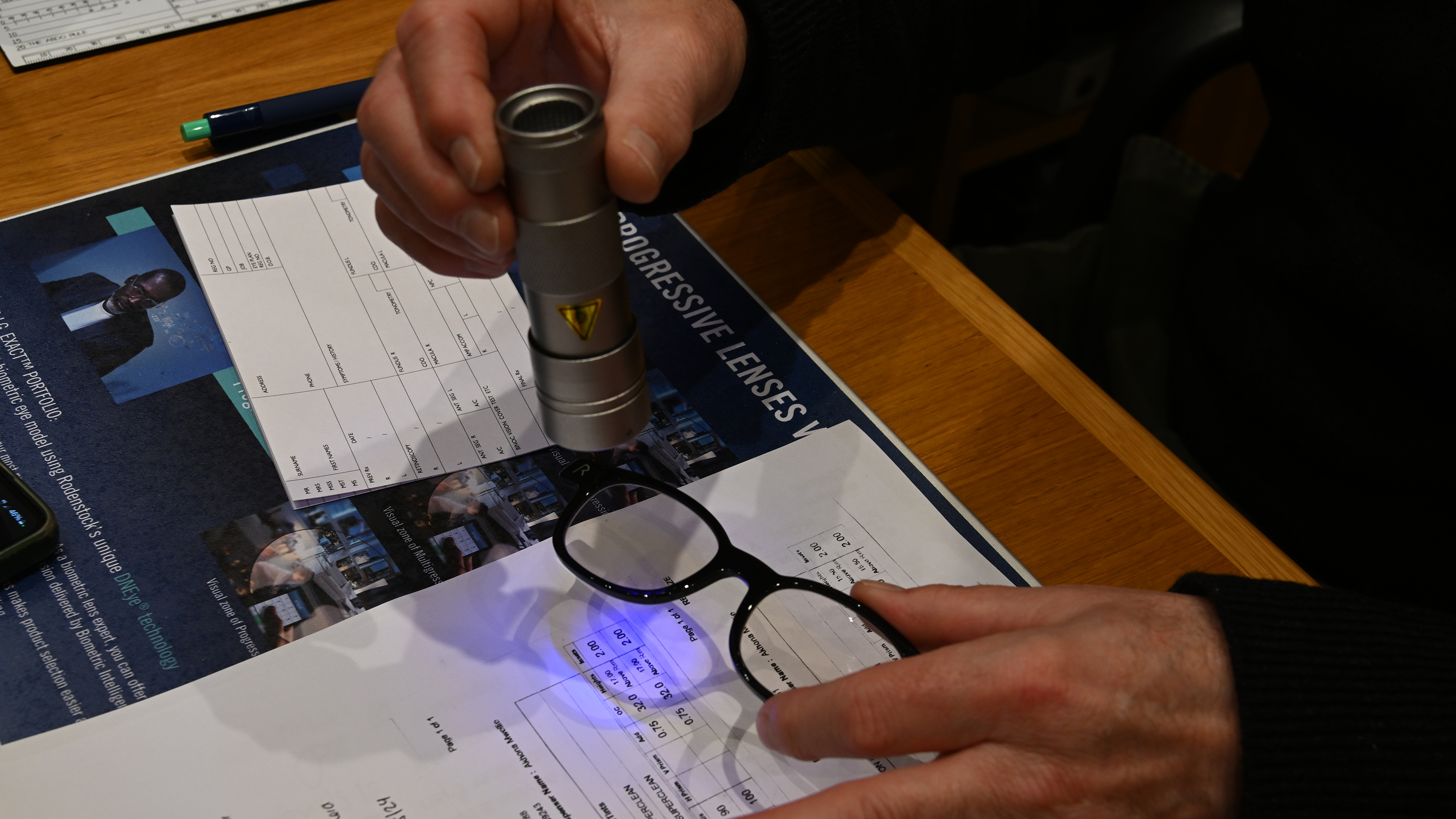 UV testing on a pair of spectacles