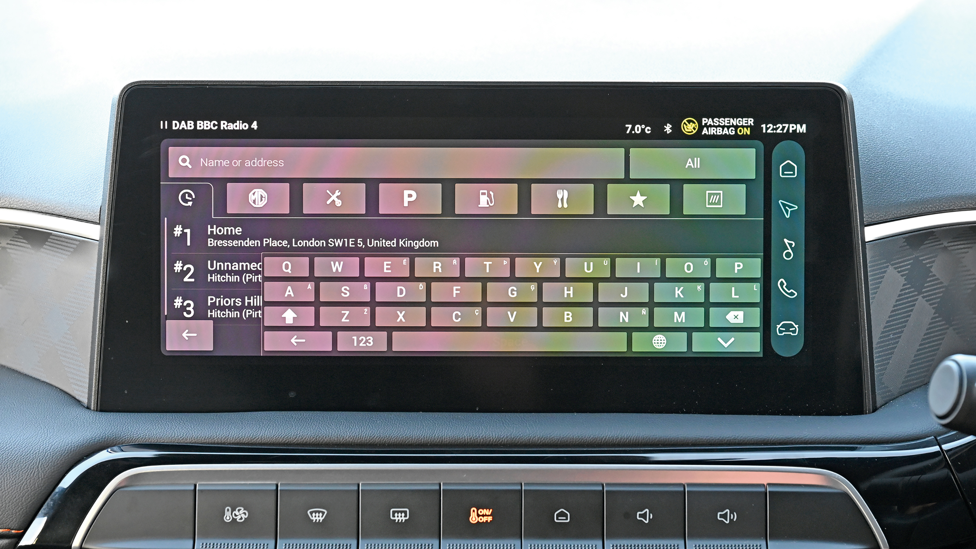 MG3 touchscreen displaying keypad