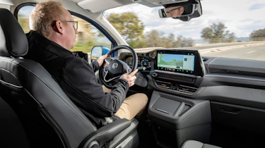 Andy Goodwin driving the Volkswagen Transporter e-Shuttle