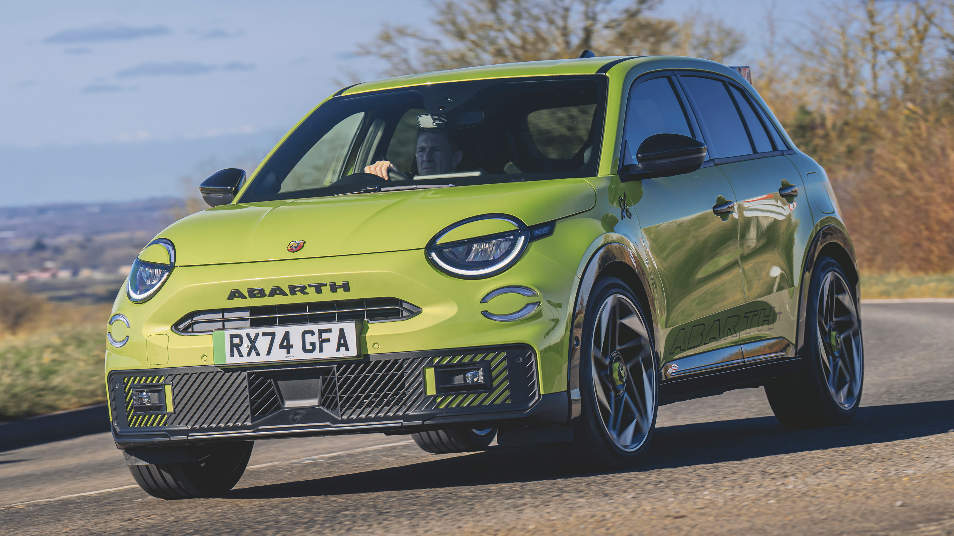 Abarth 600e UK - front cornering