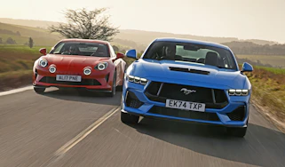 Alpine A110 and Ford Mustang - front tracking