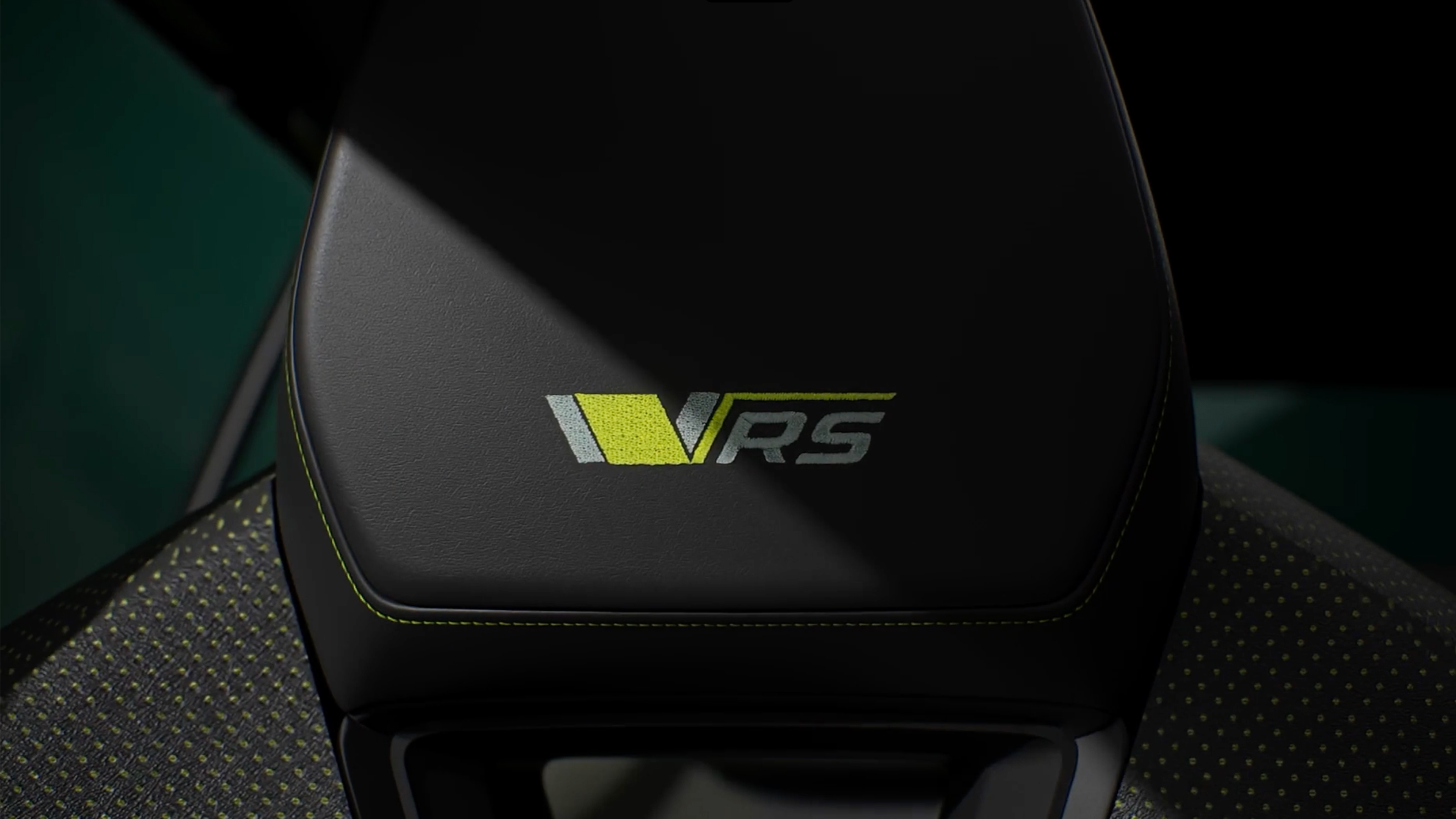 New Skoda Elroq vRS teaser - vRS logo on headrest