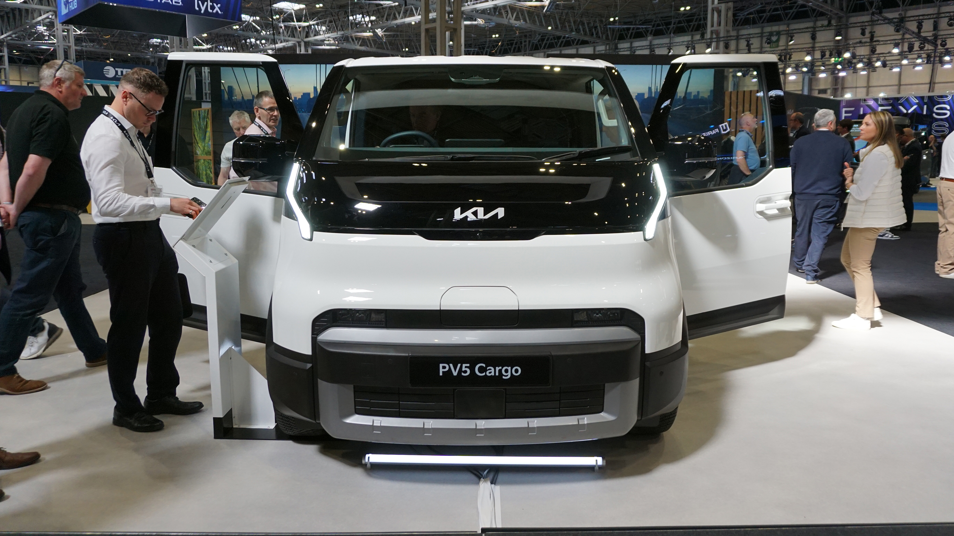 Kia PV5 Cargo on display at Commercial Vehicle Show - front