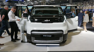 Kia PV5 Cargo on display at Commercial Vehicle Show - front