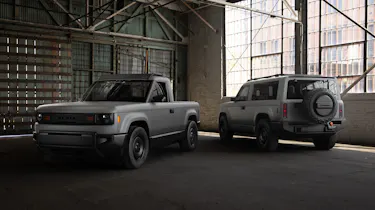 Slate pick-up truck and SUV - front static