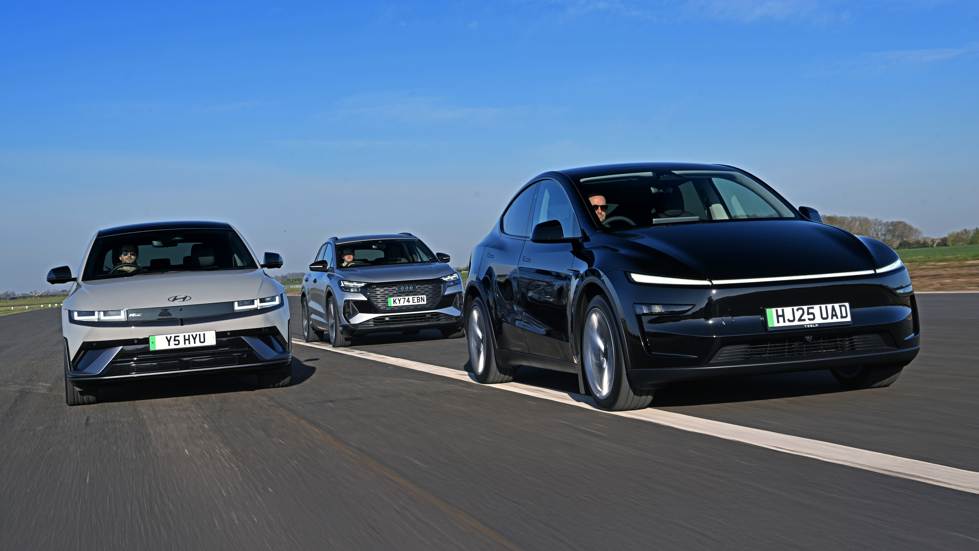 Tesla Model Y vs Hyundai Ioniq 5 vs Audi Q4 e-tron group test - header
