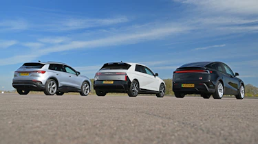 Tesla Model Y vs Hyundai Ioniq 5 vs Audi Q4 e-tron group test - trio rear static
