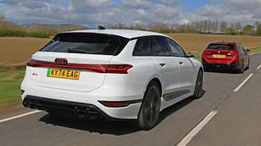 Audi S6 Avant e-tron and BMW i5 Touring M60 - rear tracking