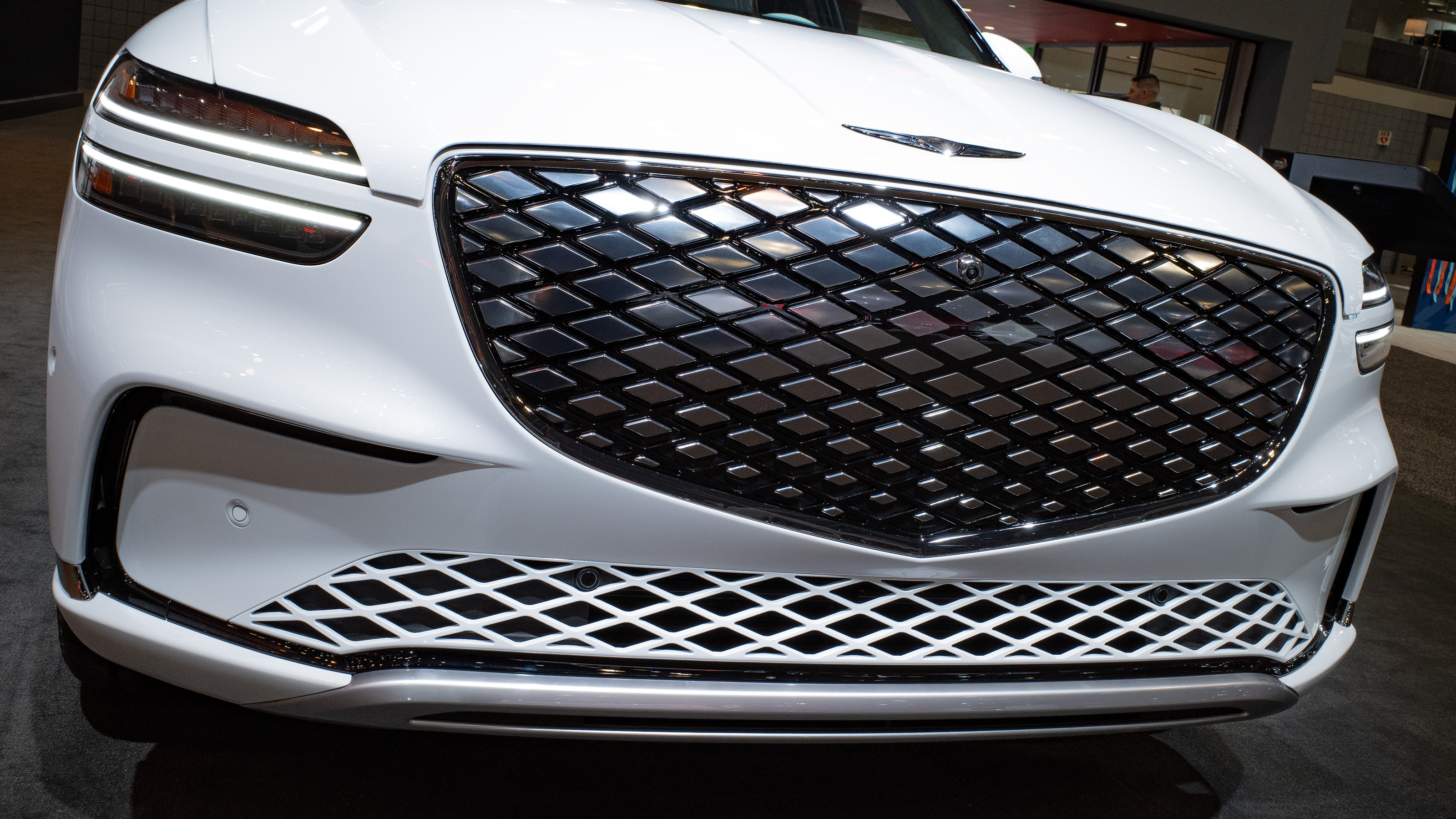 Genesis Electrified GV70 on display at New York Auto Show - front grille