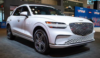 Genesis Electrified GV70 on display at New York Auto Show - front