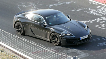 Porsche Cayman EV at Nurburgring (camouflaged) - front cornering