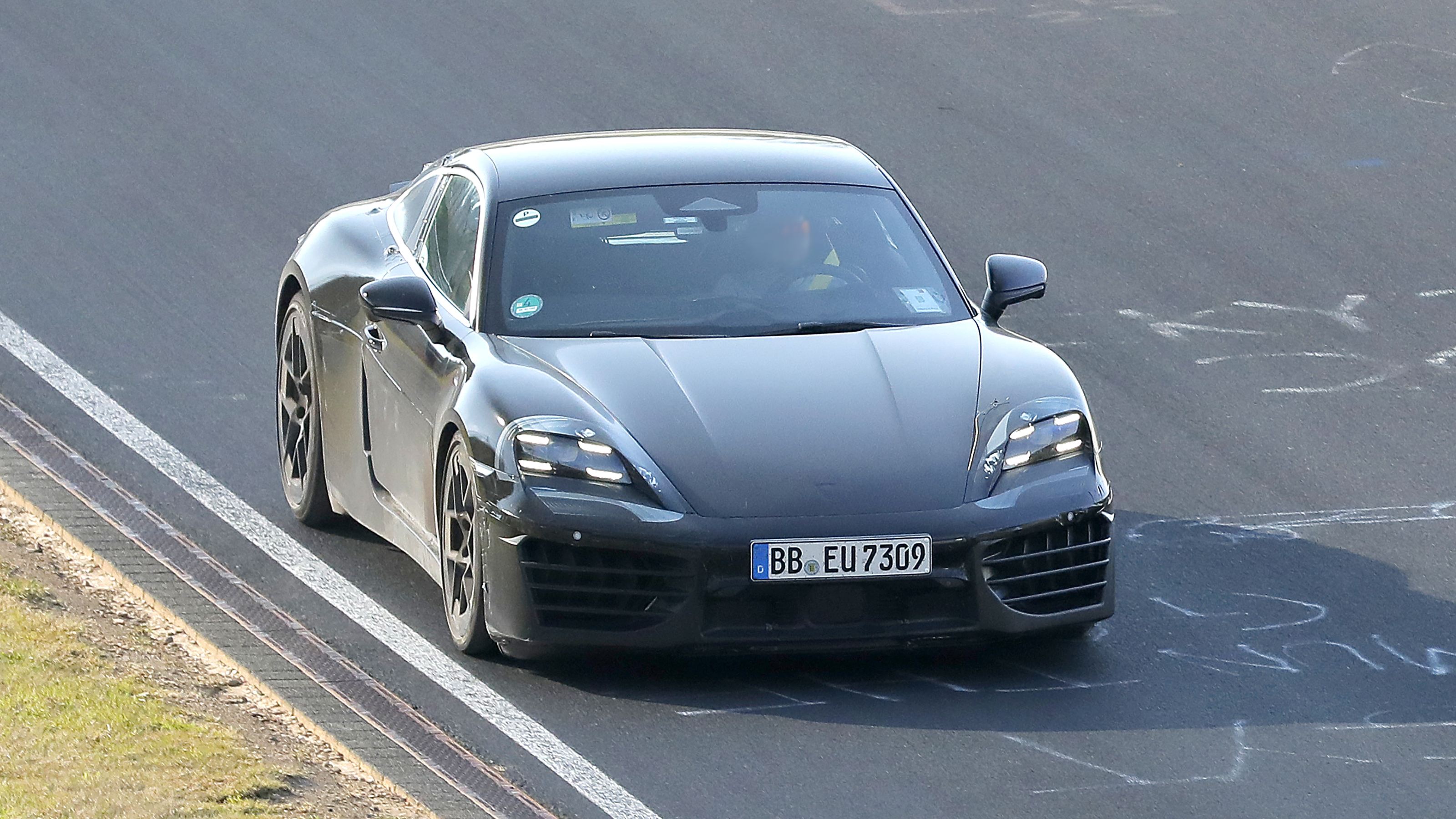 Porsche Cayman EV at Nurburgring (camouflaged) - front